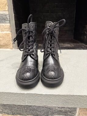 Stuart Weitzman Black Quilted Leather Combat Boots